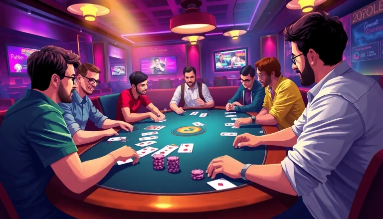 Engage with the vibrant rummy wealth game environment featuring players and colorful cards.