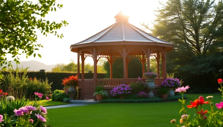 Enjoy a beautiful gazebo in Ireland perfect for outdoor gatherings, showcasing its vibrant colors and charming design.