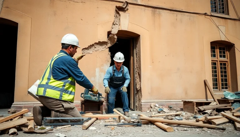 Effective facade removal in progress, showcasing tools and techniques used for exterior demolition.