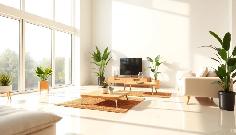 Cleaning company in Jacksonville showcasing a spotless living room with bright sunlight.