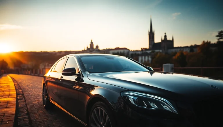 Book a cheap chauffeur service Prague for a stylish ride at sunset in the beautiful city.