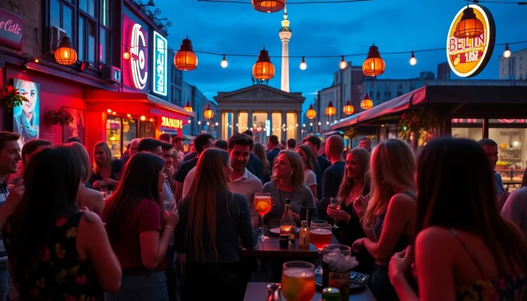 Experience a bustling afterwork party in Berlin with lively ambiance and social interaction.