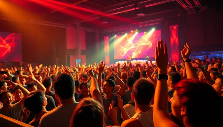Live Music Fans reveling in an electrifying concert atmosphere, showcasing joy and excitement.