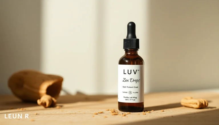 Reviewing LUV Zen Drops for stress relief and relaxation in natural setting.