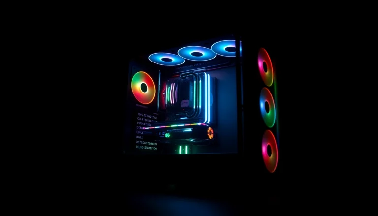 Showcase a premium PC CASE Supplier with a luminous and stylish gaming PC design featuring RGB lighting and a transparent side panel.
