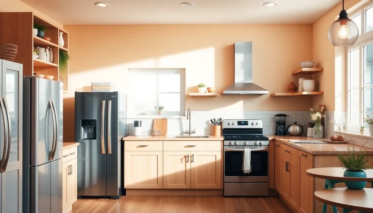Showcase affordable kitchen appliances in a stylish kitchen setup with modern design elements.