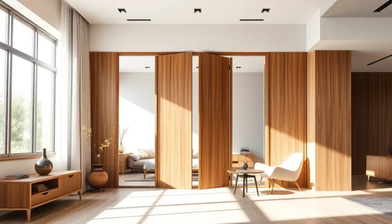 Visually appealing folding partition wall creating an adaptable space in a modern interior design.
