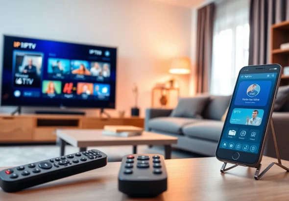 Join the world of streaming with a dynamic IPTV test line showcasing a vibrant TV setup.