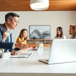 Conseil professionnel pour la société de gestion de patrimoine familial lors d'une consultation en réunion.