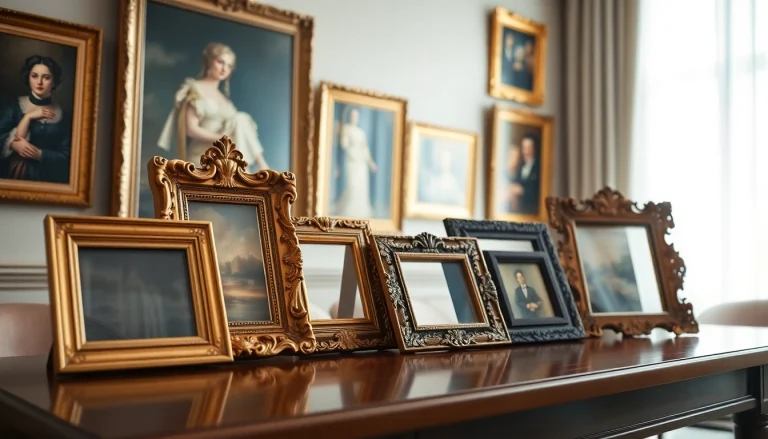 Showcase ornate picture frames with intricate designs and luxurious finishes on a gallery wall.