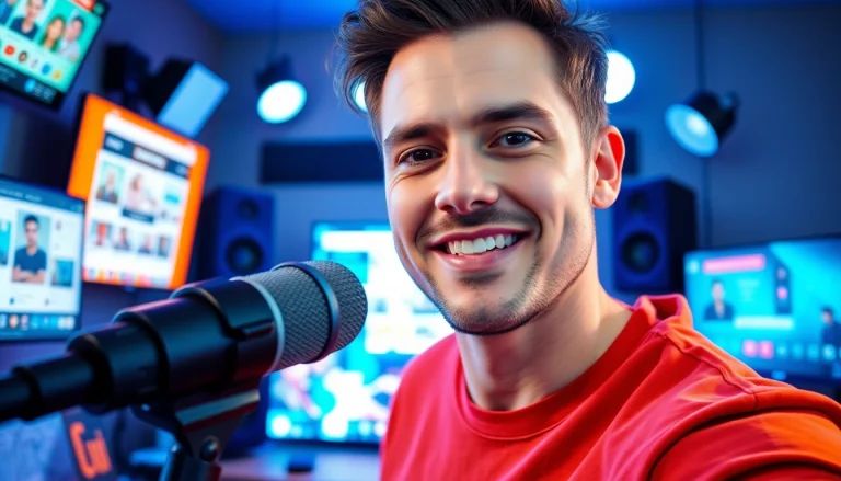 Engaging creator in a bright studio promoting the based chad youtube channel