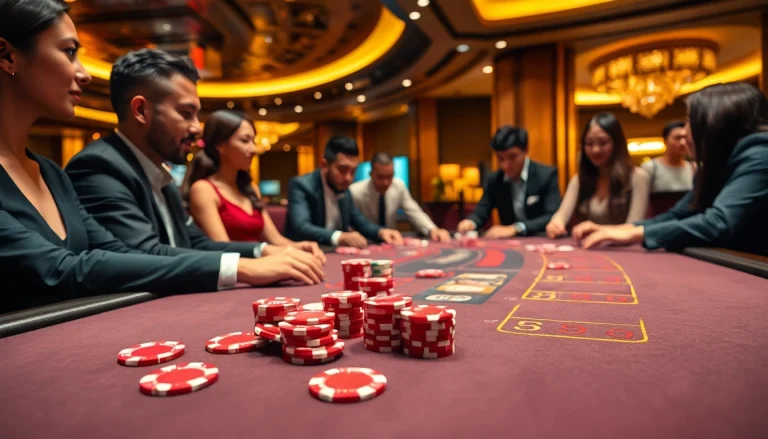 Experience a vibrant live casino Singapore with players engaged at a high-stakes gaming table.