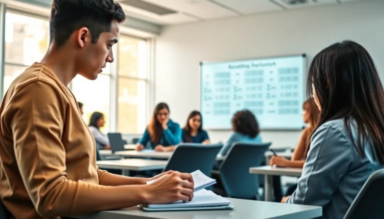 Engaged students in a professional environment learning medical billing and coding certification techniques.