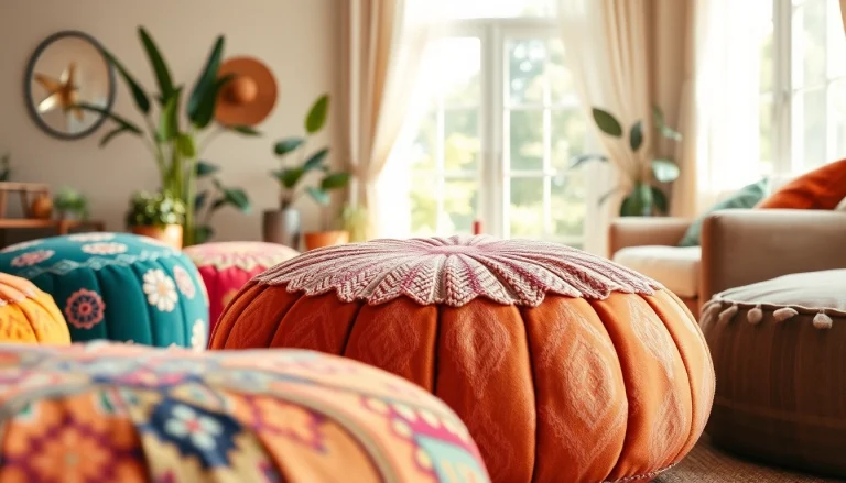 Cactus silk Poufs displayed in a cozy living room, adding texture and color to the space.