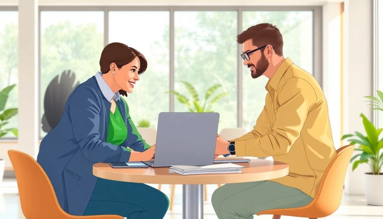 Engaging health coaching certification session between a coach and client in a bright office environment.