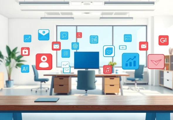 Explore various Icons in a modern workspace, showcasing vibrant digital representations.