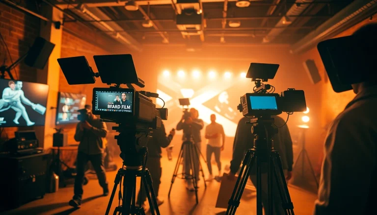 Engaging 영상프로덕션 scene with a film crew capturing a brand film in a vibrant setting.