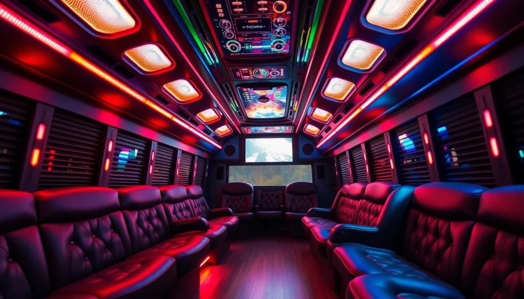 Atlanta party bus with stylish interiors, plush seats, and vibrant lighting for an unforgettable ride.