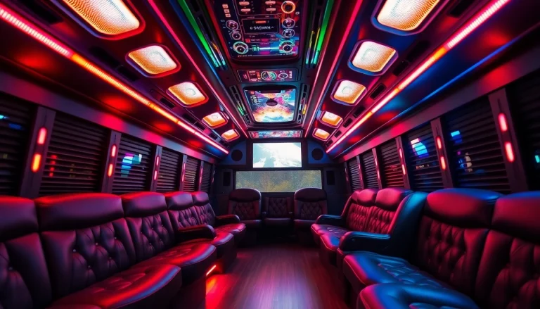 Atlanta party bus with stylish interiors, plush seats, and vibrant lighting for an unforgettable ride.