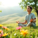 Individual practicing mindfulness outdoors while dealing with stress in a serene environment.