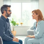 Engaging session on dealing with stress featuring a supportive therapist in a serene environment.