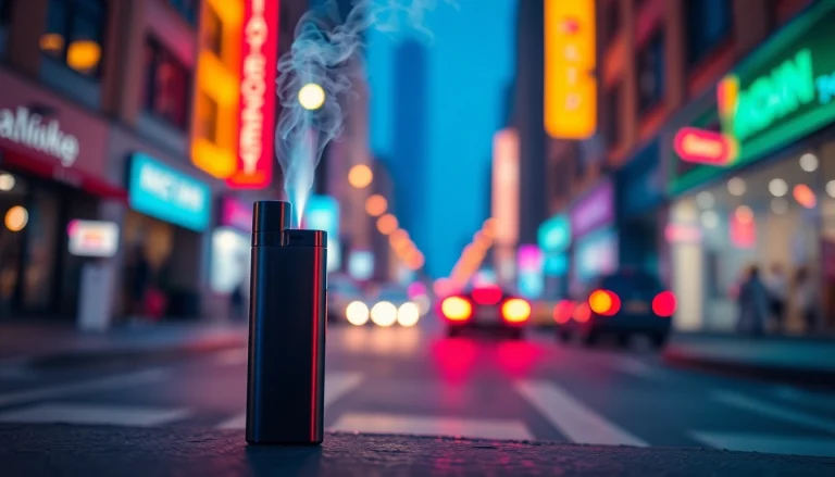 Experience the stylish zero nicotine disposable vape surrounded by an urban landscape.