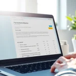 Analyze text using a plagiarism detector on a laptop screen in a professional setting.