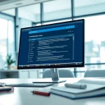 Engaged user reviewing results on a plagiarism detector interface in a bright office setting.