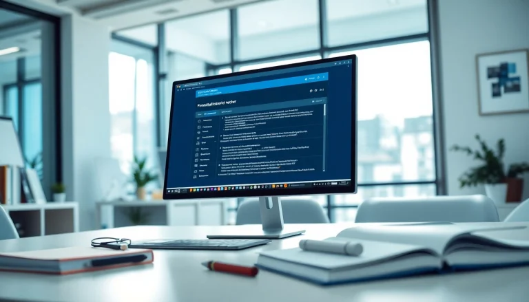 Engaged user reviewing results on a plagiarism detector interface in a bright office setting.