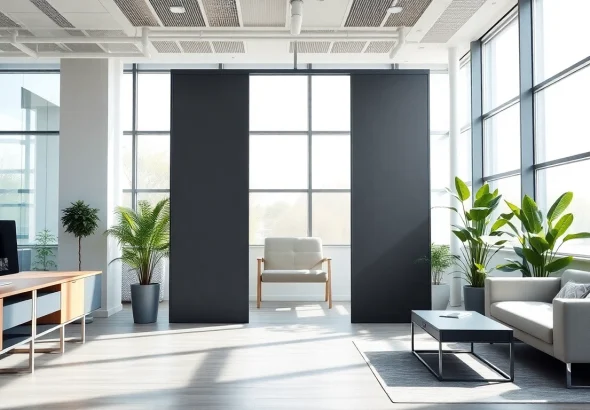 Showcasing a Folding Partition Wall in a modern office environment with a smooth opening mechanism.