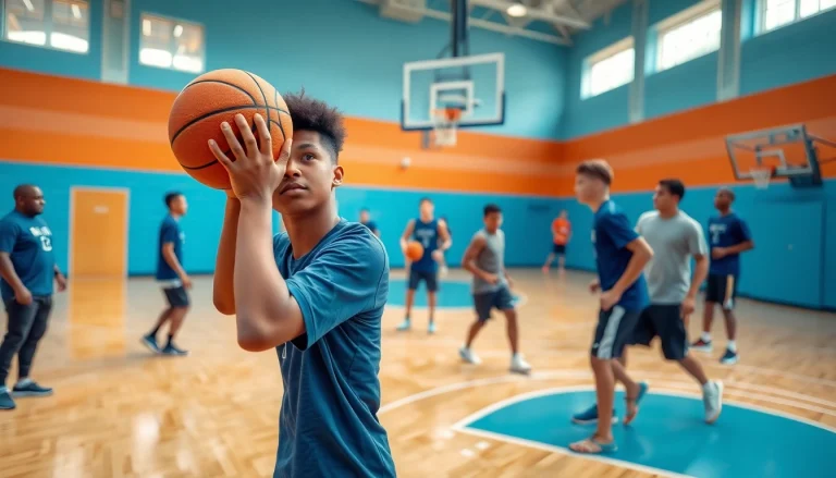Improving skills with best basketball training programs depicted in an energetic indoor training scene.