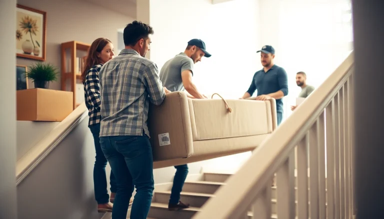 Efficient movers from https://bennettsmoving.com/ handling a couch with care during relocation.