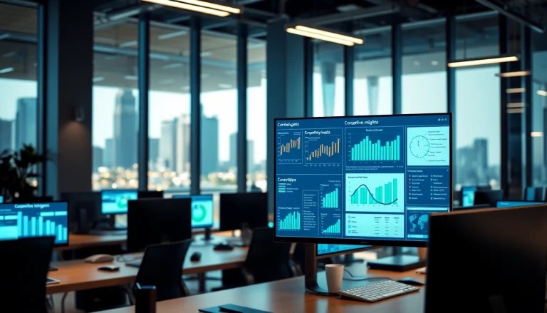 Analyze AI prompts for competitive intelligence through a modern office dashboard showcasing data insights.