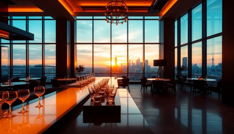 Host unforgettable gatherings in a beautifully designed event space featuring elegant décor and a stunning city backdrop.