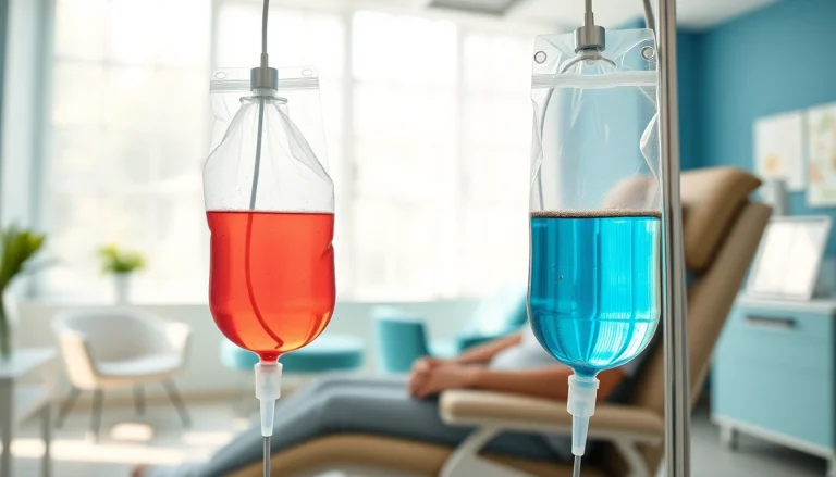 Patient receiving IV Therapy in a soothing, modern health clinic.