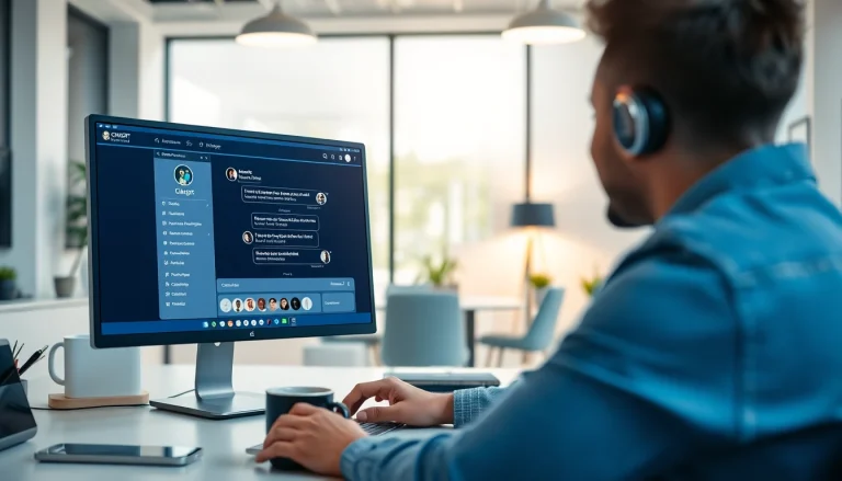 User interacting with a chatgpt chatbot in a modern office, showcasing the intuitive interface.