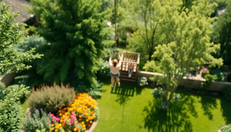 Experience the joy of a GARDEN ZIP WIRE KIT with a rider soaring in a sunny backyard.