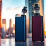 Showcasing the RAZ LTX 25K vape with sleek design against a vibrant city backdrop.