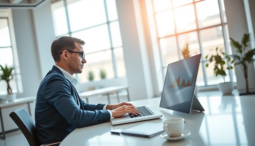 Analyseren van Skai digitale marketingstrategieën in een moderne kantooromgeving.