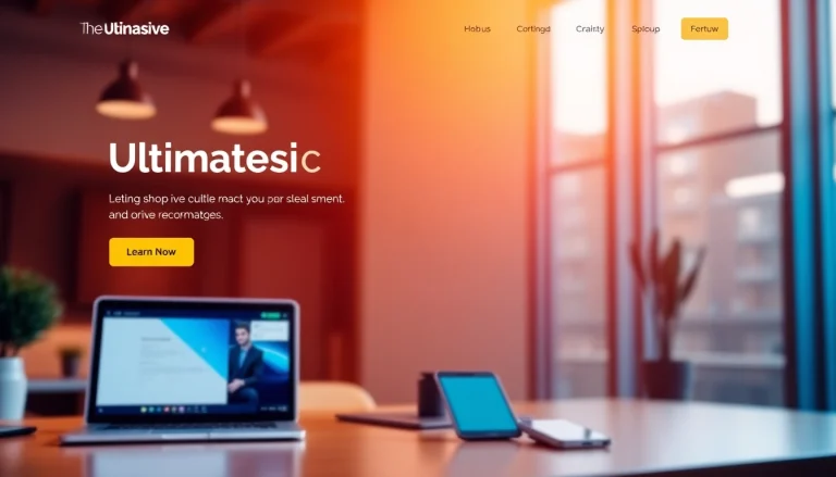 Explore the Ultimateshop cc features through a sleek, modern interface showcasing vibrant colors and tech devices.