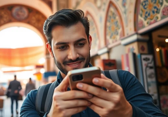 Activate esim Morocco effortlessly with vibrant Moroccan architecture in the background.