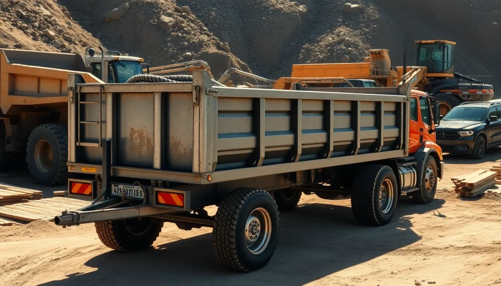 Find used dump trailer for sale near me showcased in a construction setting.