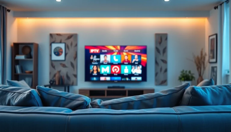 Experience the benefits of IPTV subscription in a cozy living room setup.