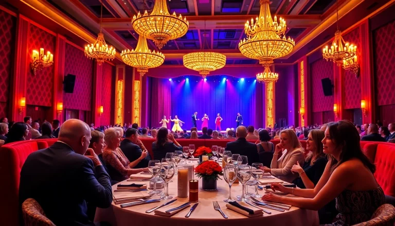 Enjoy a lively dinner theater las vegas performance with vibrant settings and elegant diners.