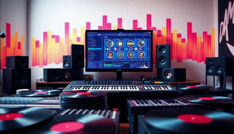 Crafting a Free Drum and Bass Sample in a vibrant music studio workspace.
