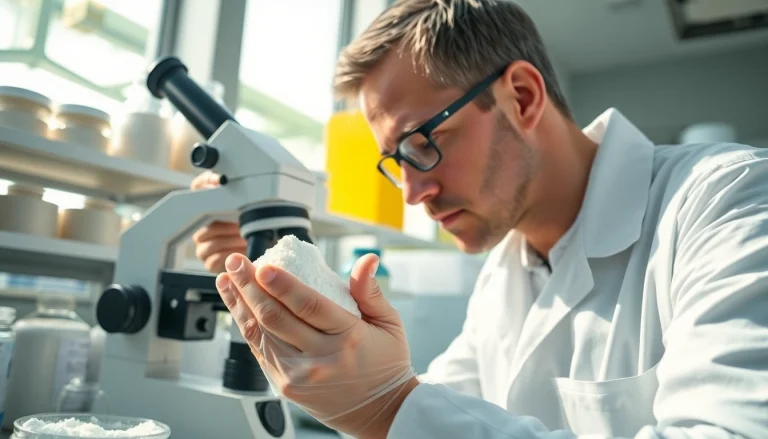 Analyze Redispersible Emulsion Powder sample under microscope in a modern lab.