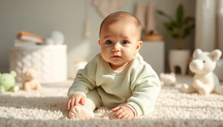 Baby dressed in bamboo baby clothes, showcasing softness and style for gentle comfort.