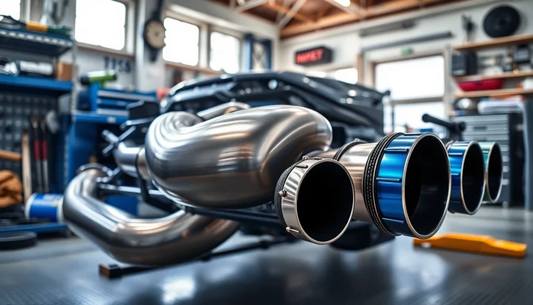 Installation of high-performance downpipe n55 optimizing vehicle exhaust efficiency in a workshop.
