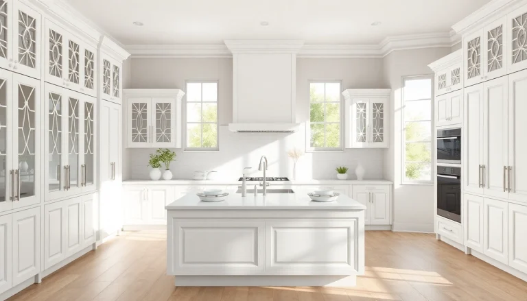 Showcase of stylish white kitchen cabinets in a bright, modern kitchen setting.