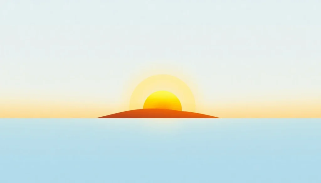 Design a dawn logo with a rising sun over a warm horizon.